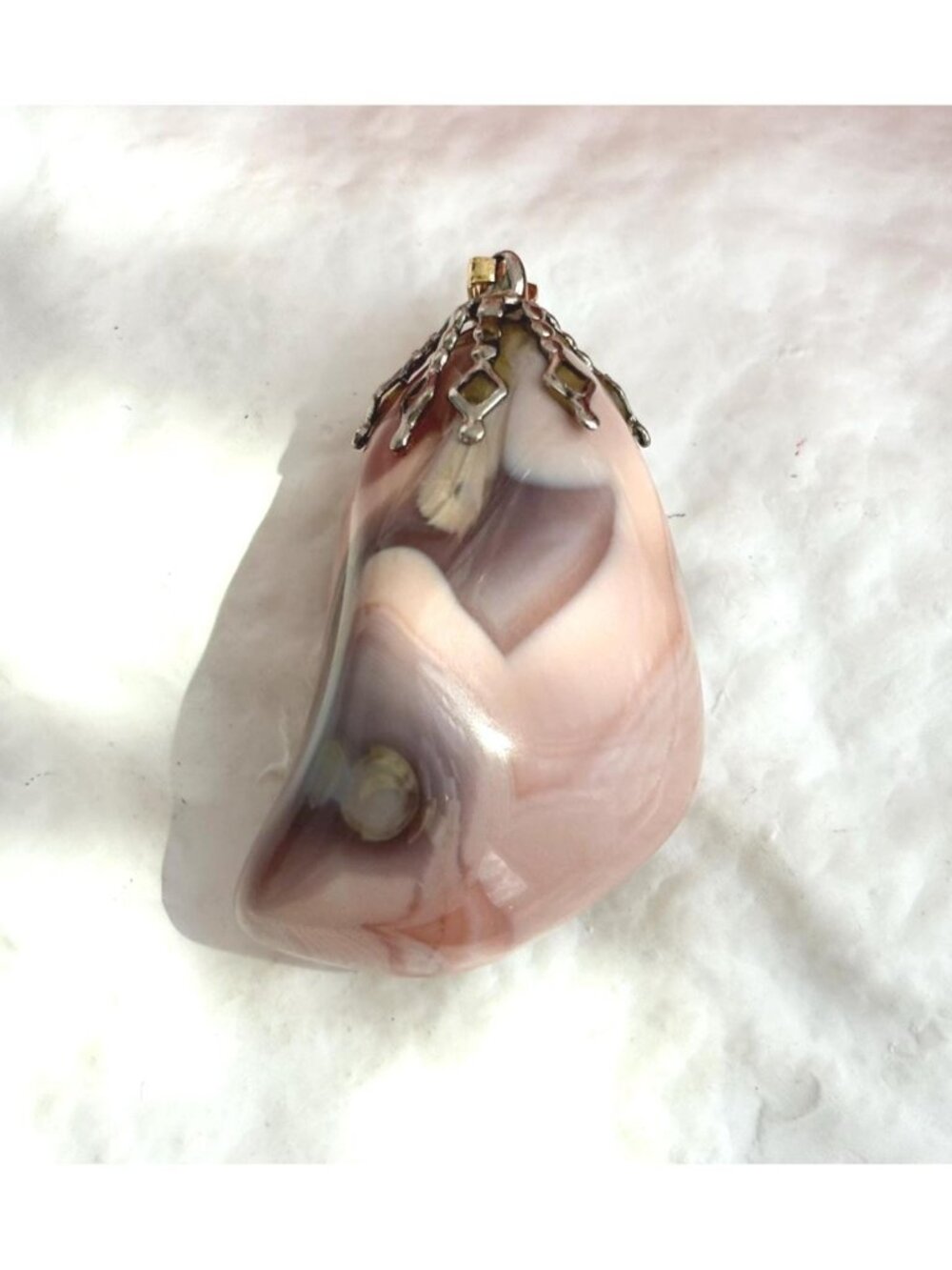 Freeform Pink Agate Gemstone Vintage Gold Toned Pendant | Charm